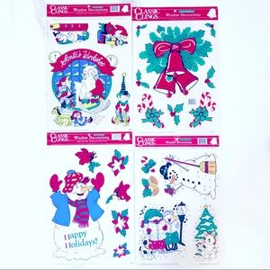 Lot x4 Vintage Holiday Window Stickers 80’s 90’s